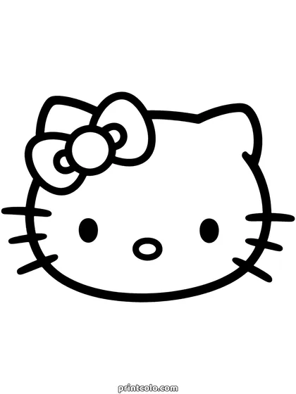 Hello Kitty face coloring page: her head drawn big with the bow on one ear, whiskers and her small nose